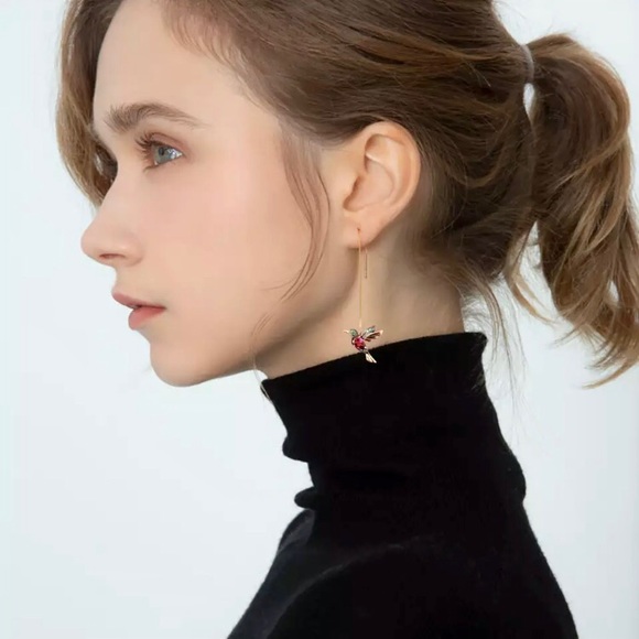 Colorful Hummingbird Jewel Dangle Threader Earring - Picture 2 of 9